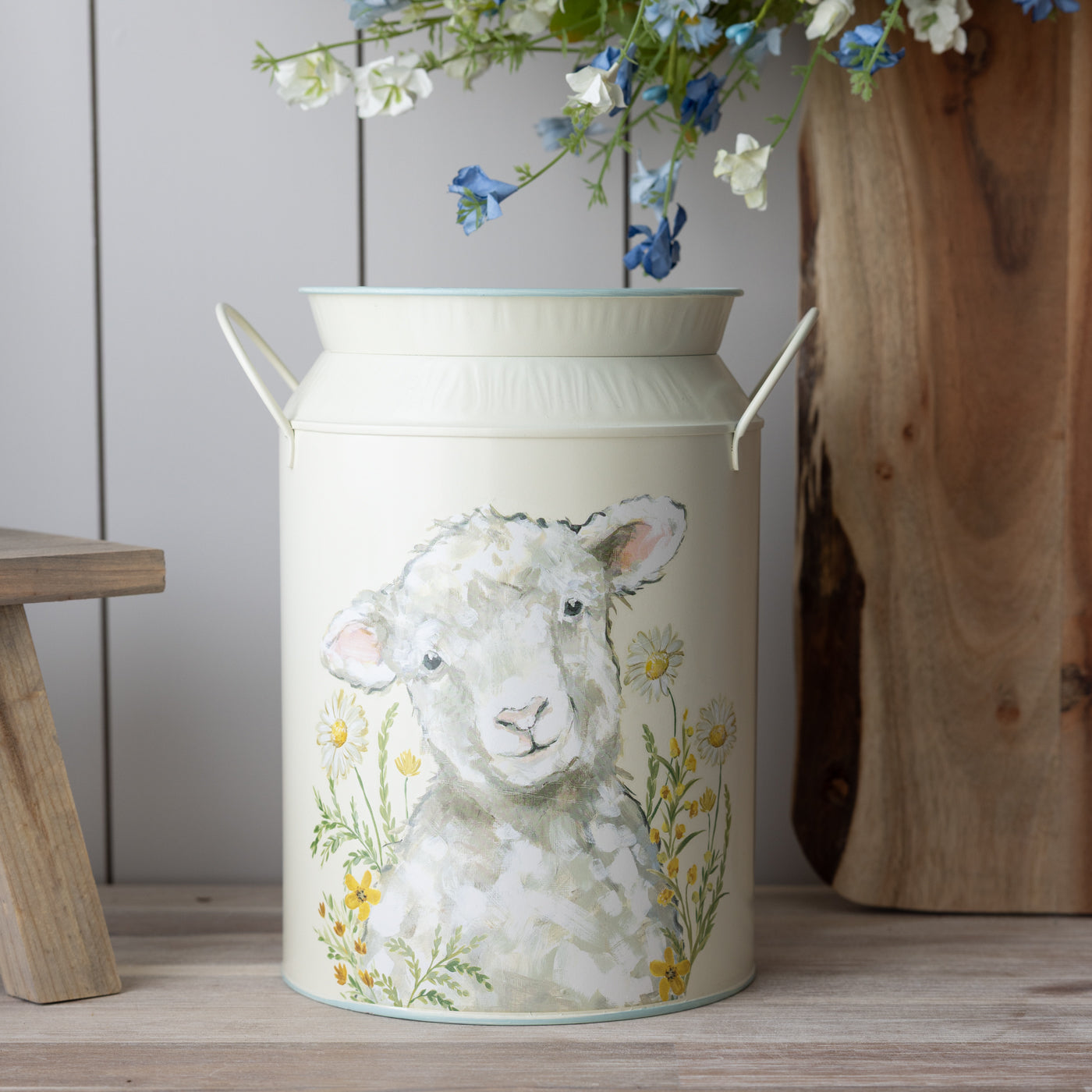 Sheep Floral Metal Milk Can