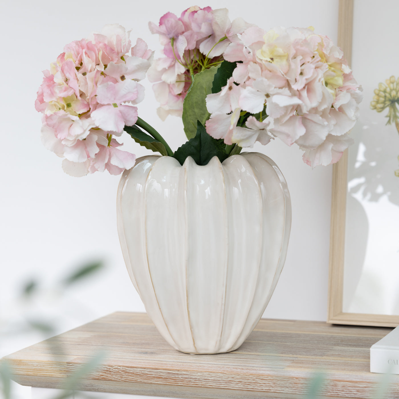 Faux Silk Short Pale Pink French Hydrangea Stem