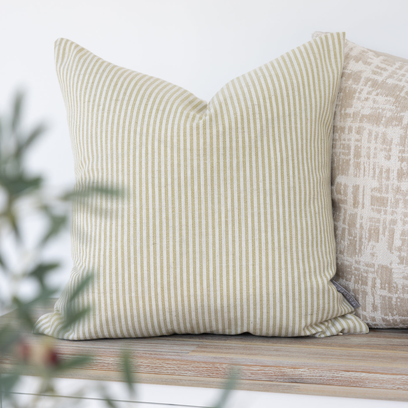 Olive Green Fine Stripe Cushion