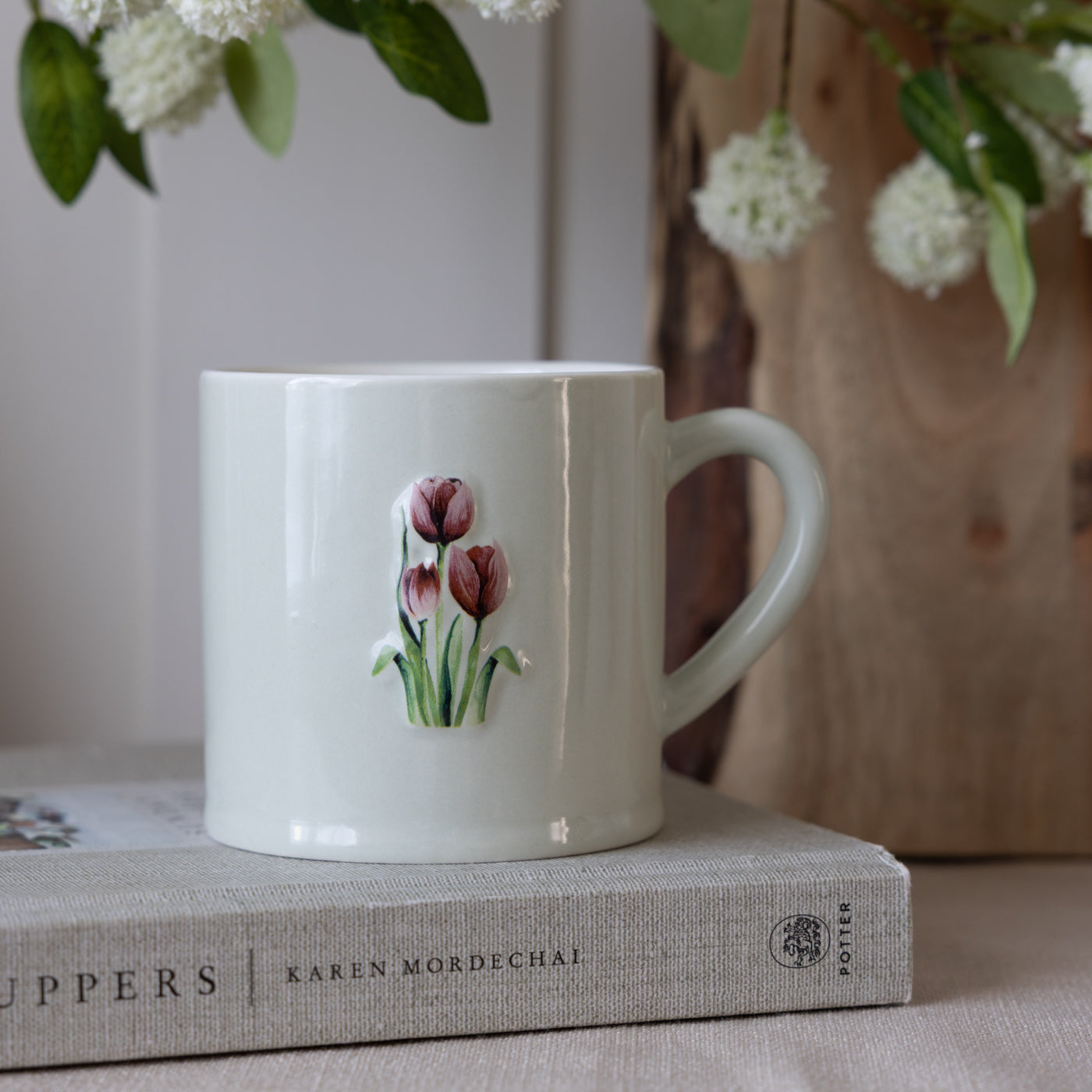 Tulips Embossed Stoneware Mug