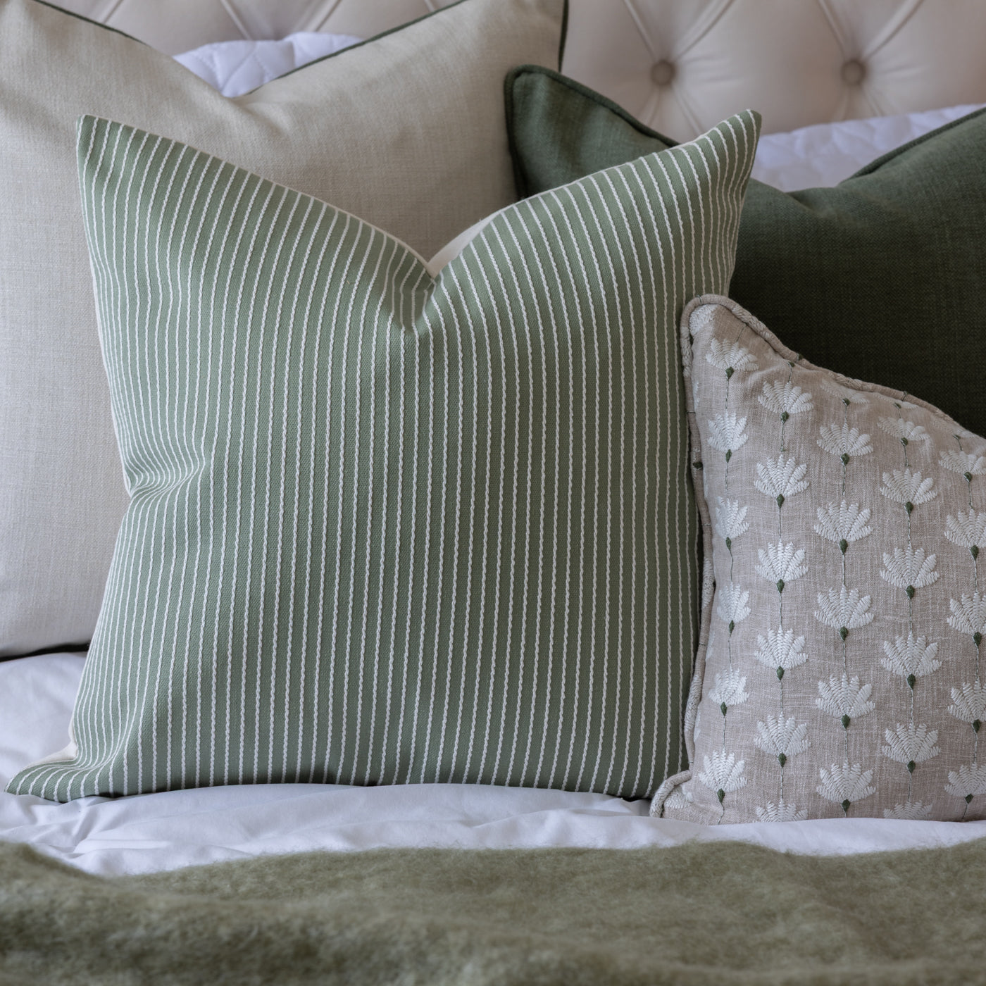 Venice Spruce Textured Stripe Square Cushion