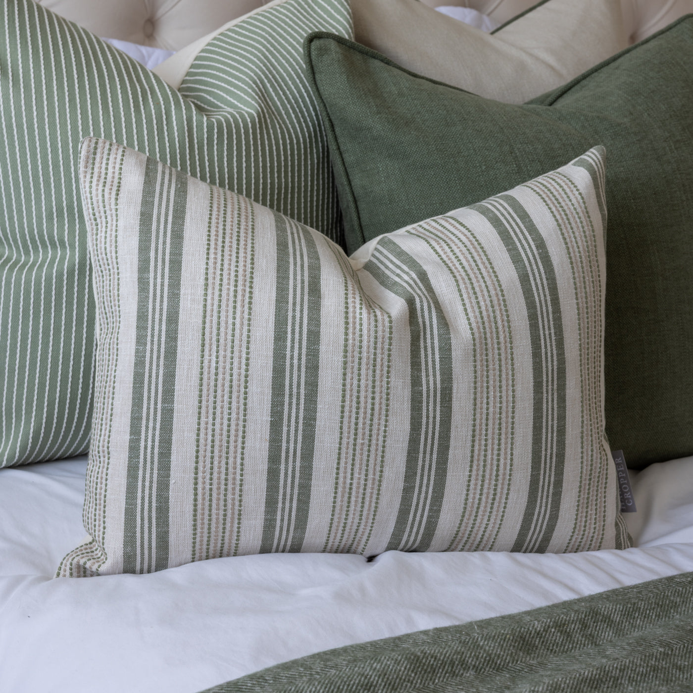 Positano Sage Embroidered Stripe Cushion