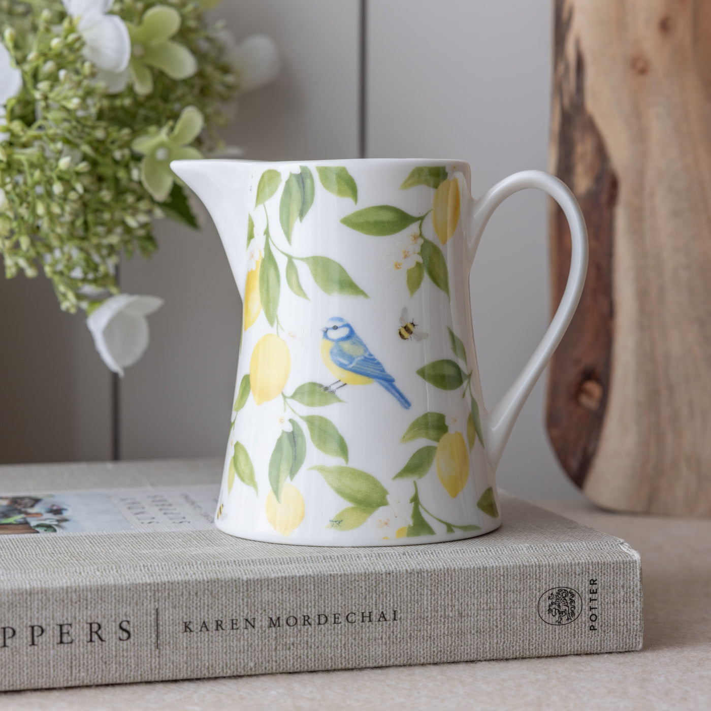Lemons and Blue Tits Bone China Jug (Small)