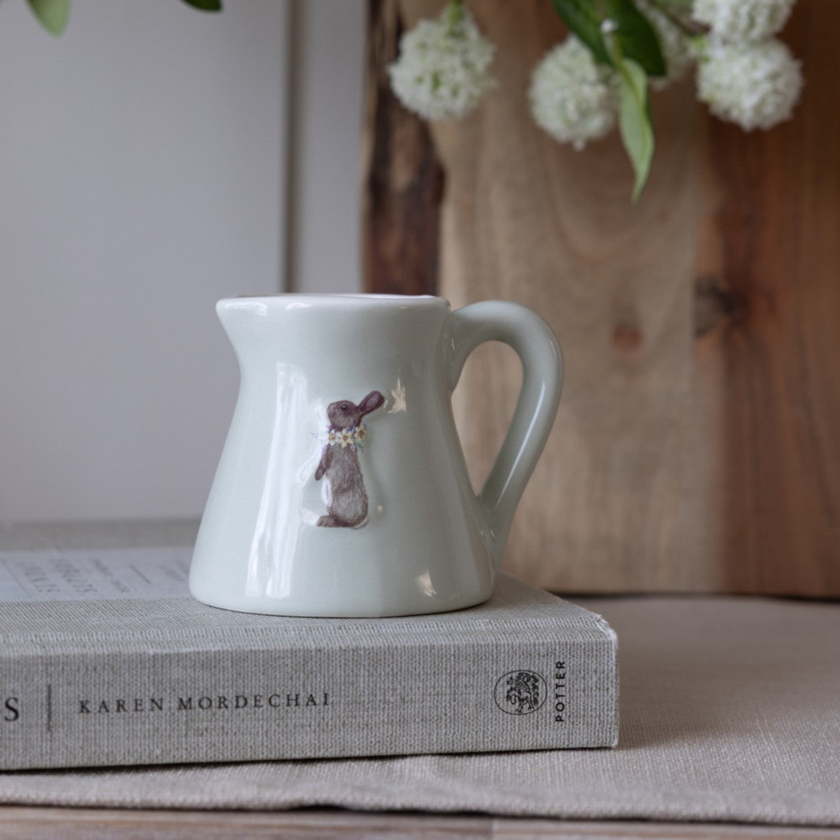 Rabbit With Flowers Stoneware Embossed Milk Jug