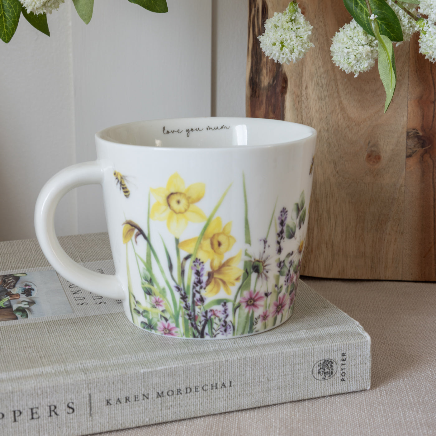 'Love You Mum' Floral Flowers and Bee Stoneware Mug