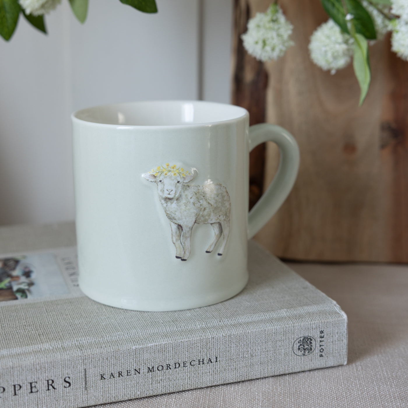 Sheep With Flower Crown Embossed Stoneware Mug