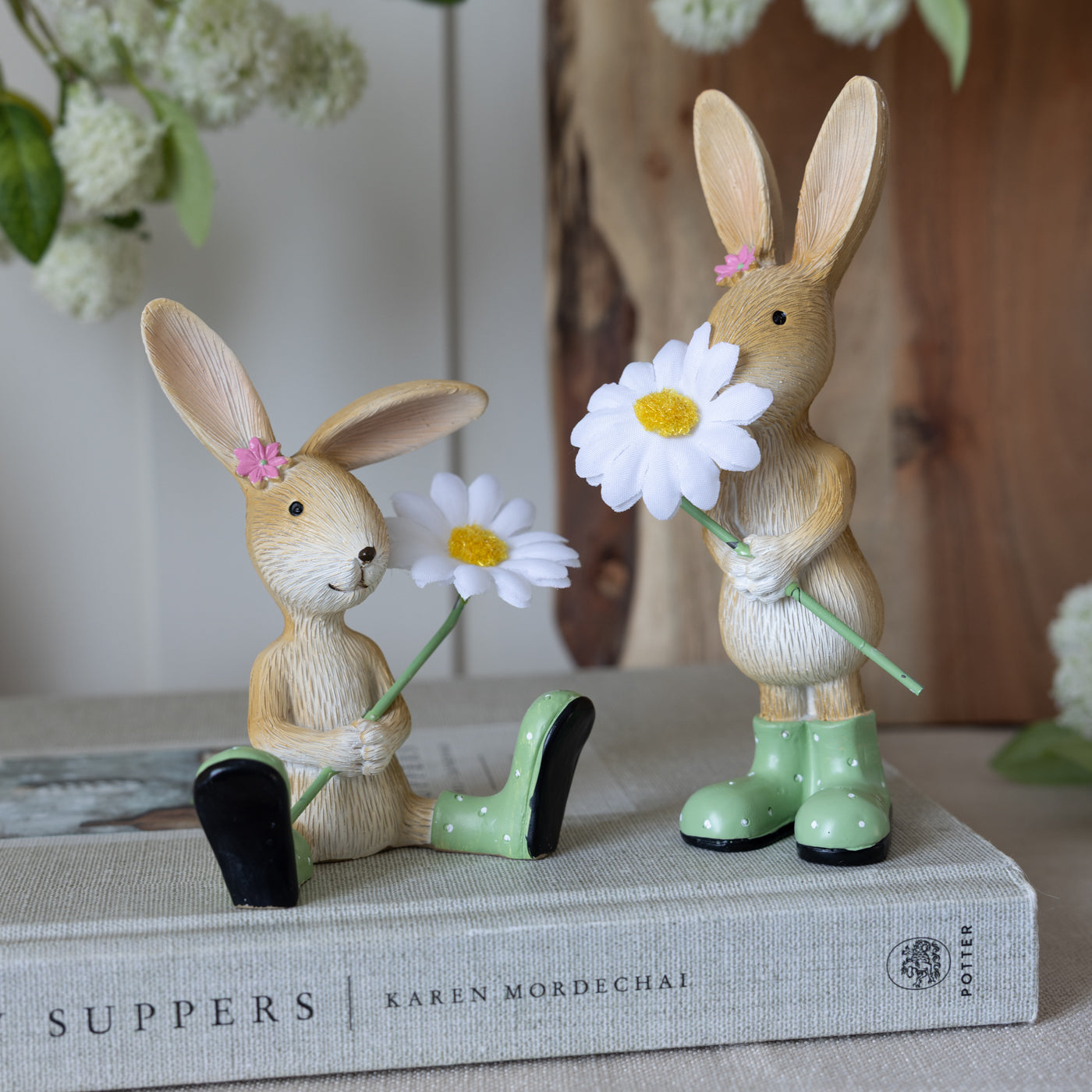 Bunny Standing Or Sitting With Flower Resin Ornament