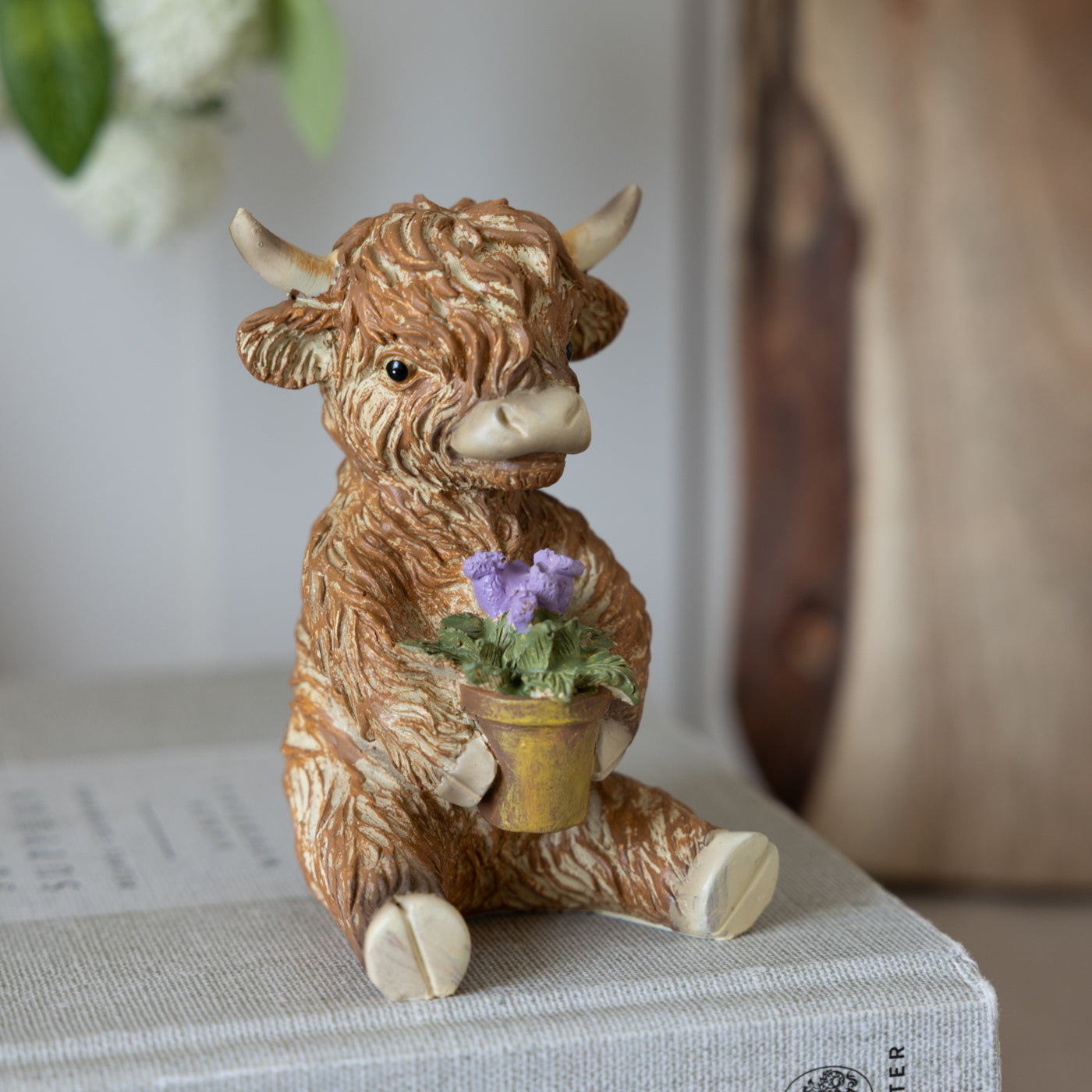 Highland Cow With Flower In Plant Pot Resin Ornament