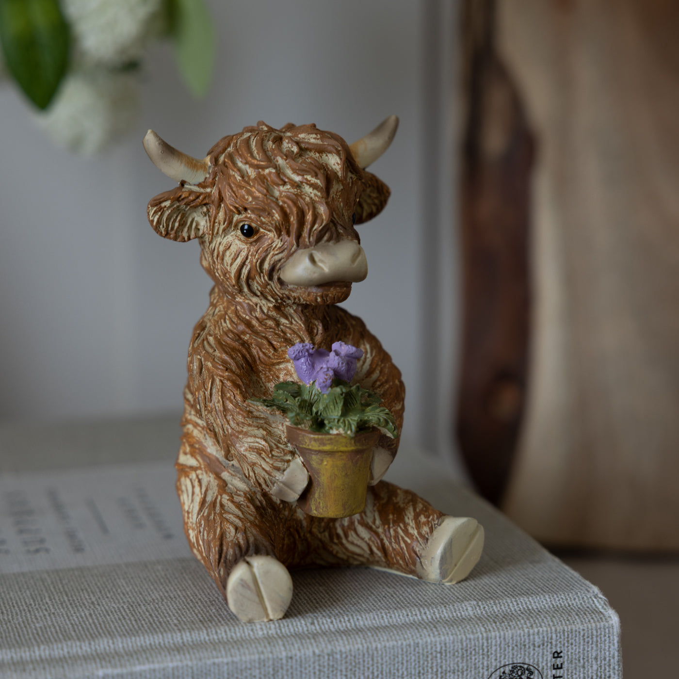 Highland Cow With Flower In Plant Pot Resin Ornament