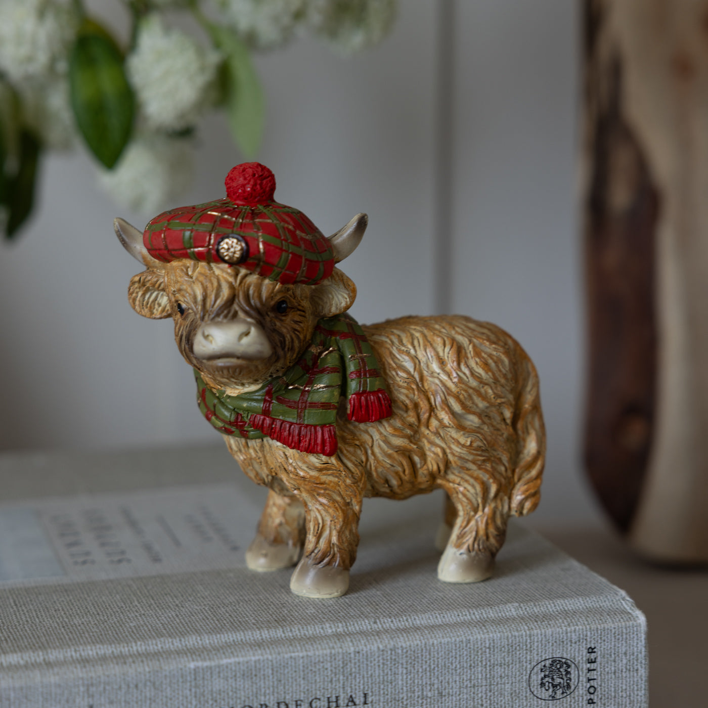 Highland Cow With Tartan Beret Resin Ornament