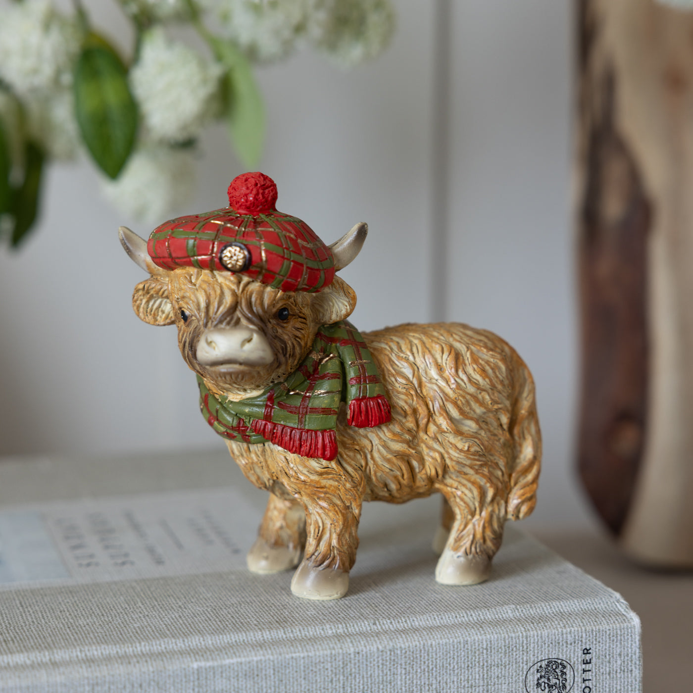 Highland Cow With Tartan Beret Resin Ornament