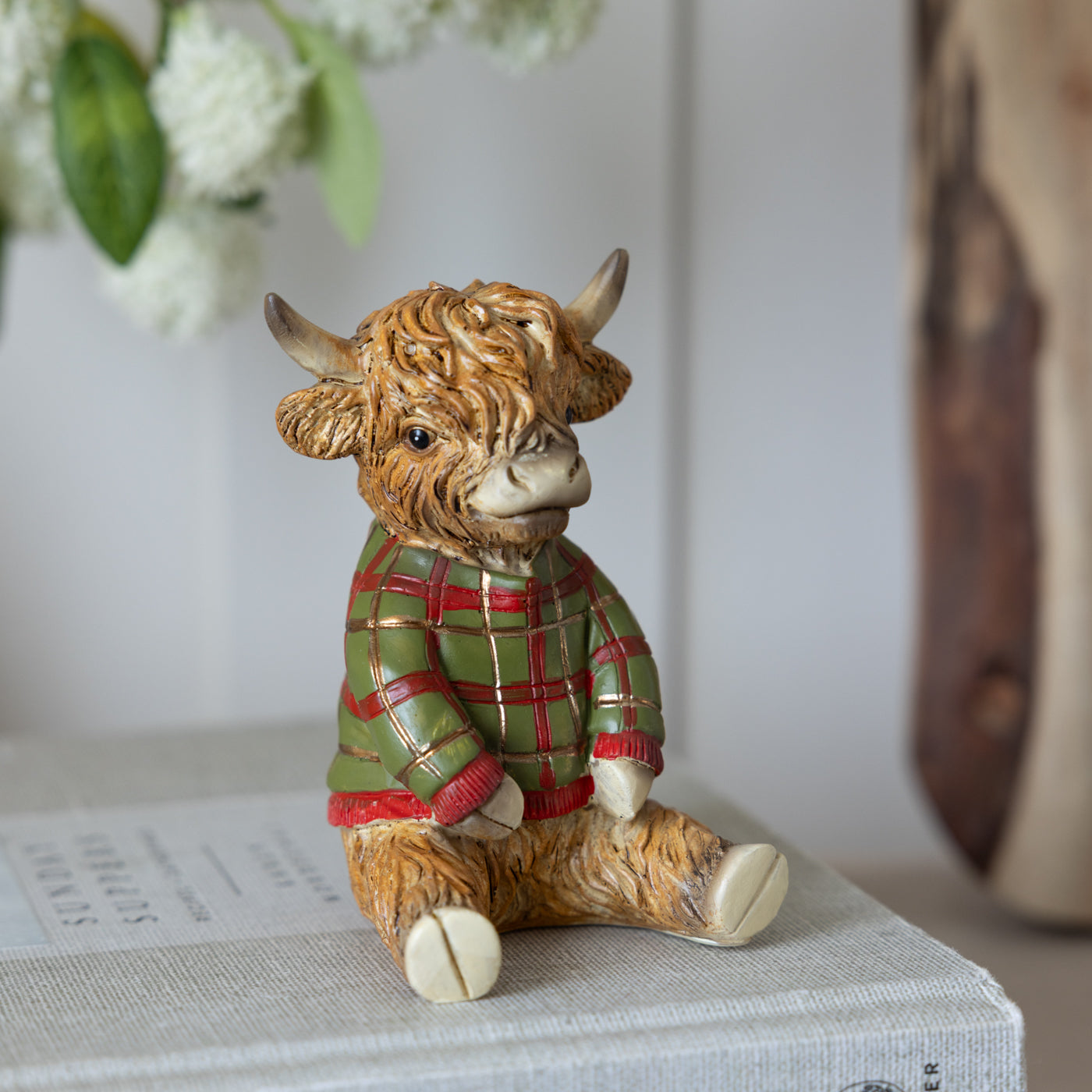 Highland Cow With Tartan Jumper Resin Ornament