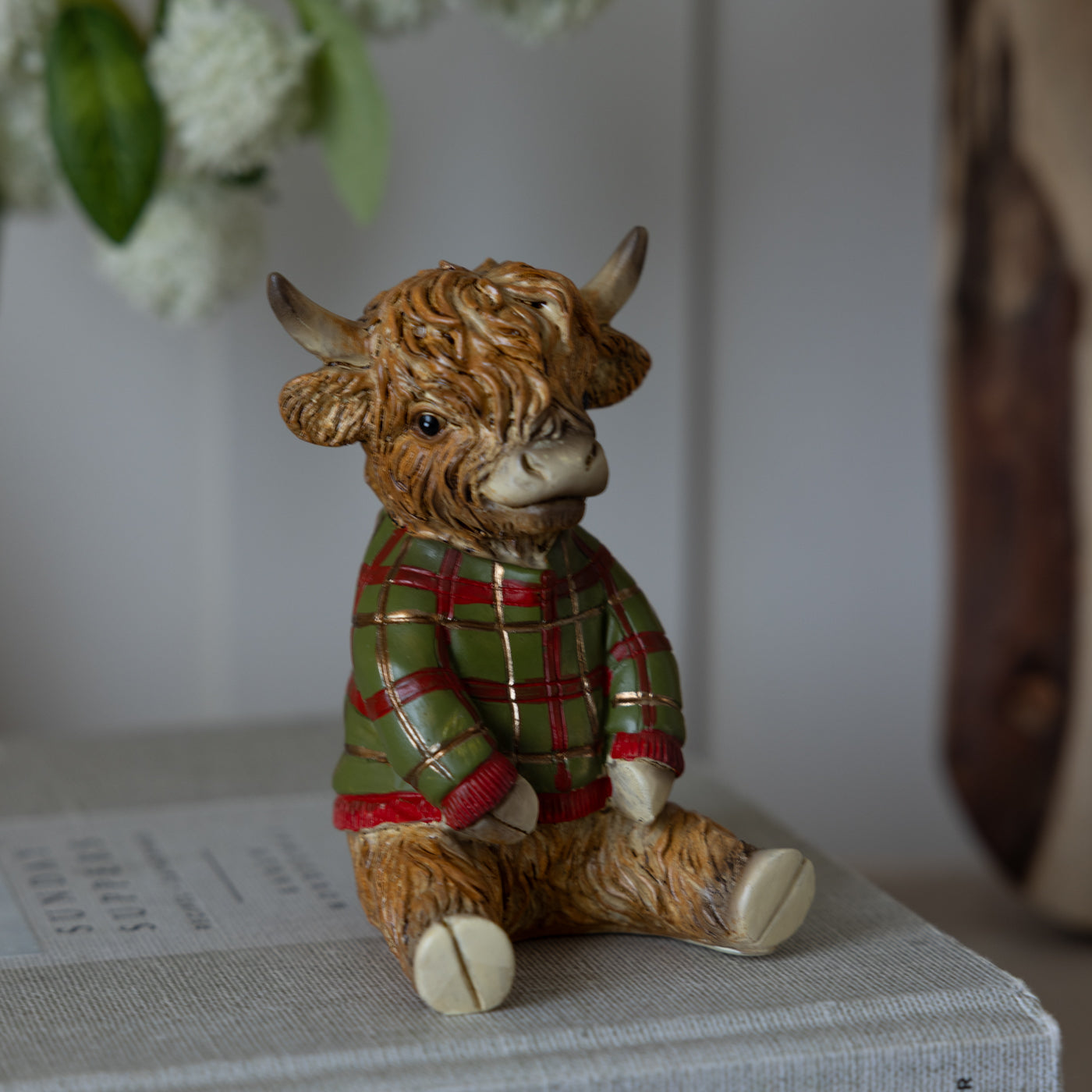 Highland Cow With Tartan Jumper Resin Ornament