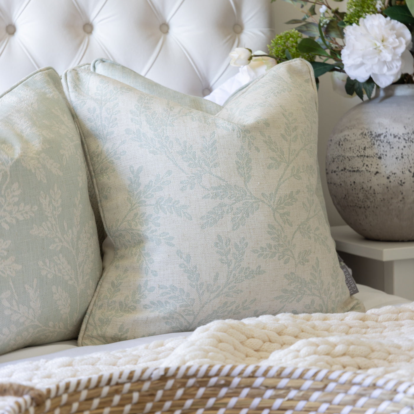Ferndown Linen Duckegg Floral Print Cushion