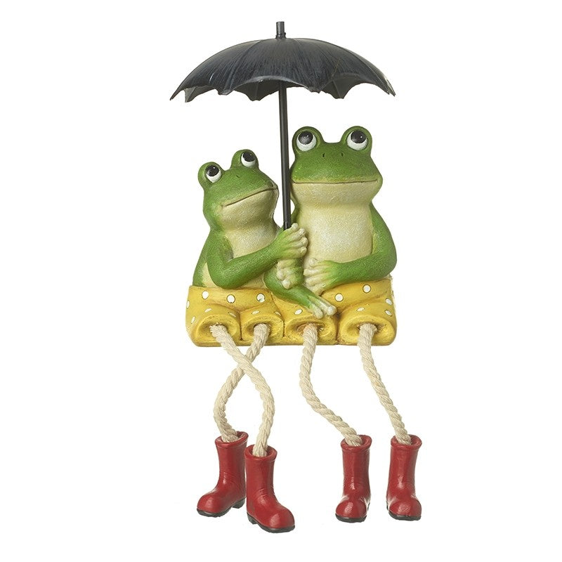 Sitting Frog Couple Under Umbrella