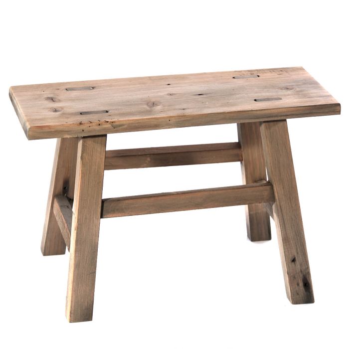 Recycled Wood Ornamental Large Rectangular Stool