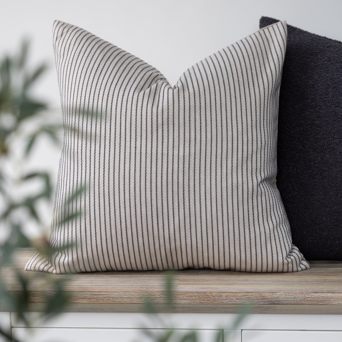 Venice Charcoal Textured Stripe Square Cushion