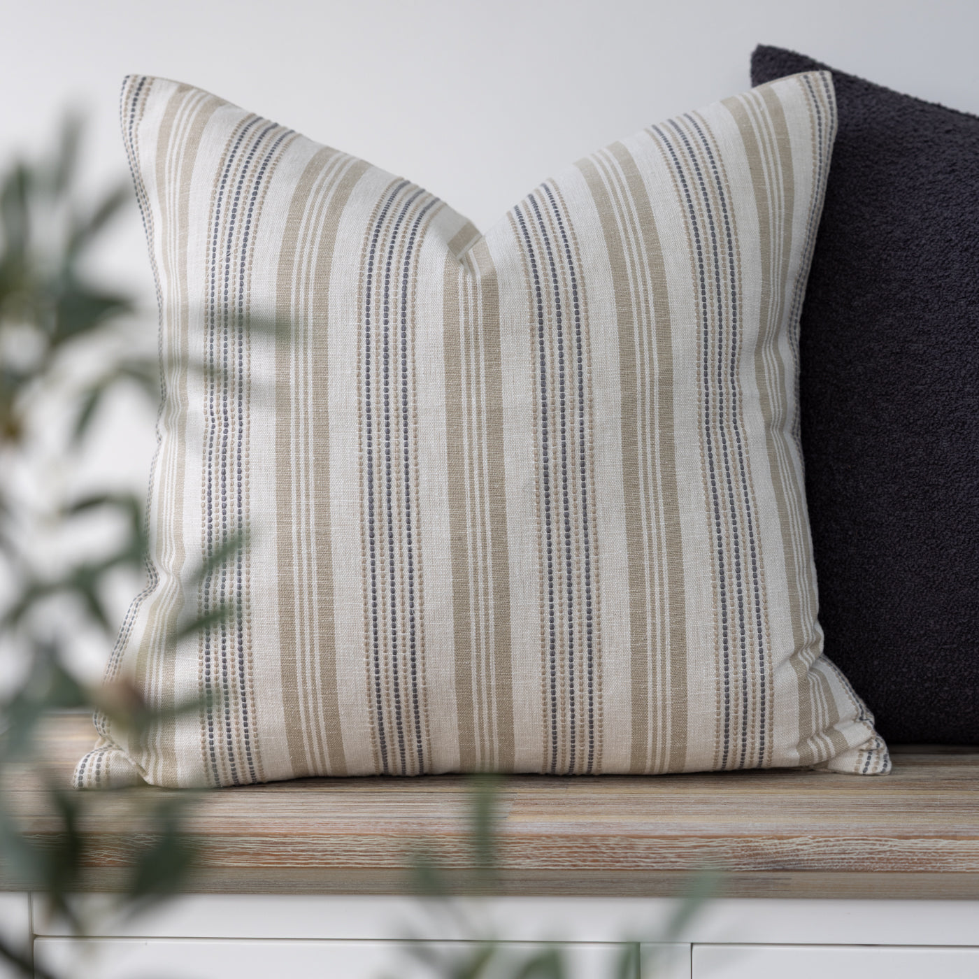 Positano Fawn Embroidered Stripe Square Cushion