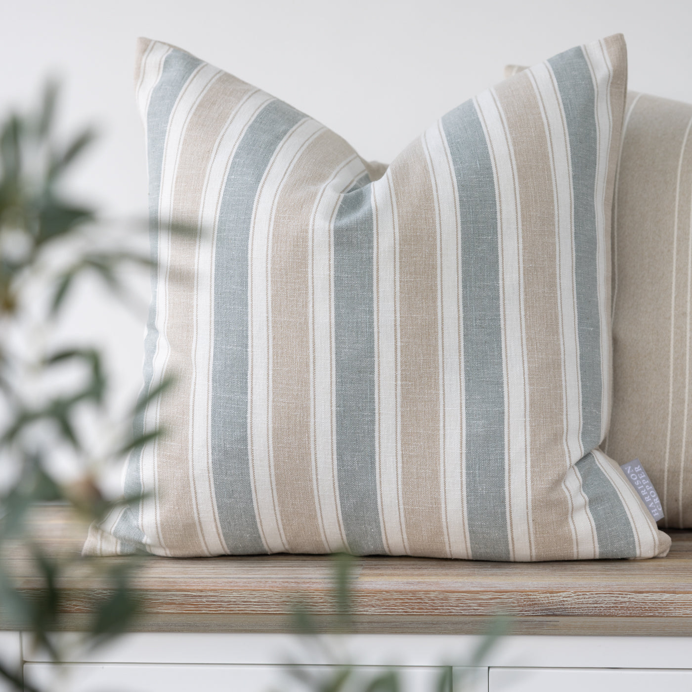 Augustine Seafoam Green Stripe Square Cushion