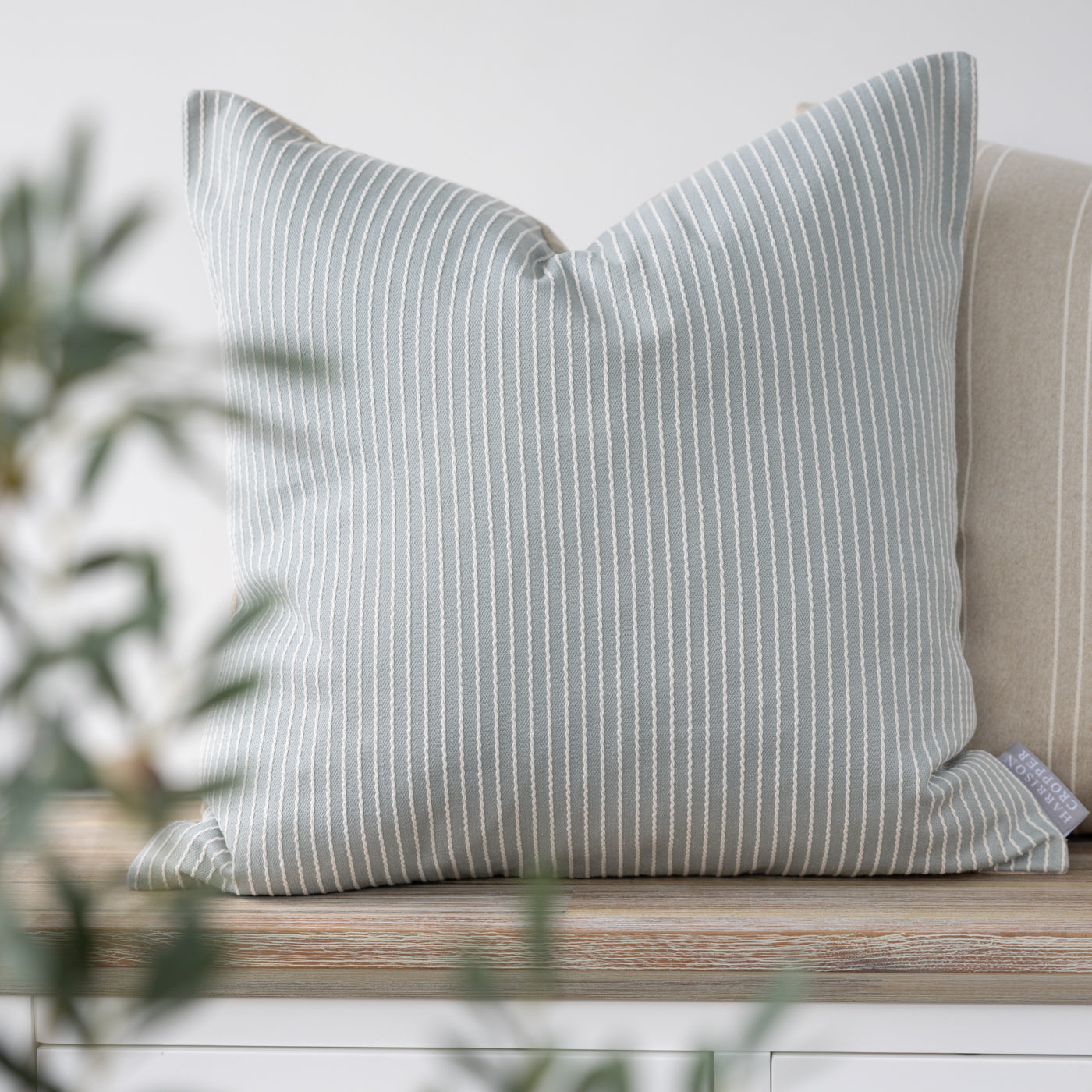 Venice Seafoam Textured Stripe Square Cushion