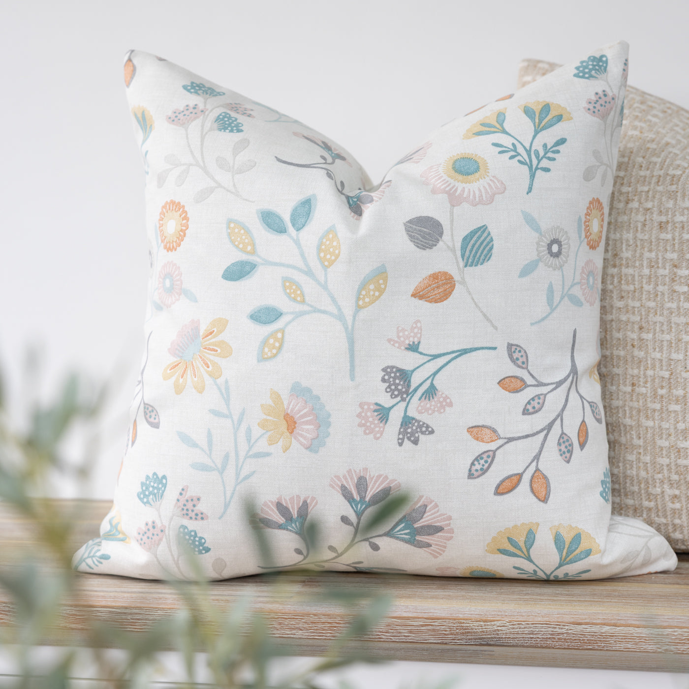 Orange Scandi Floral Cushion Cover