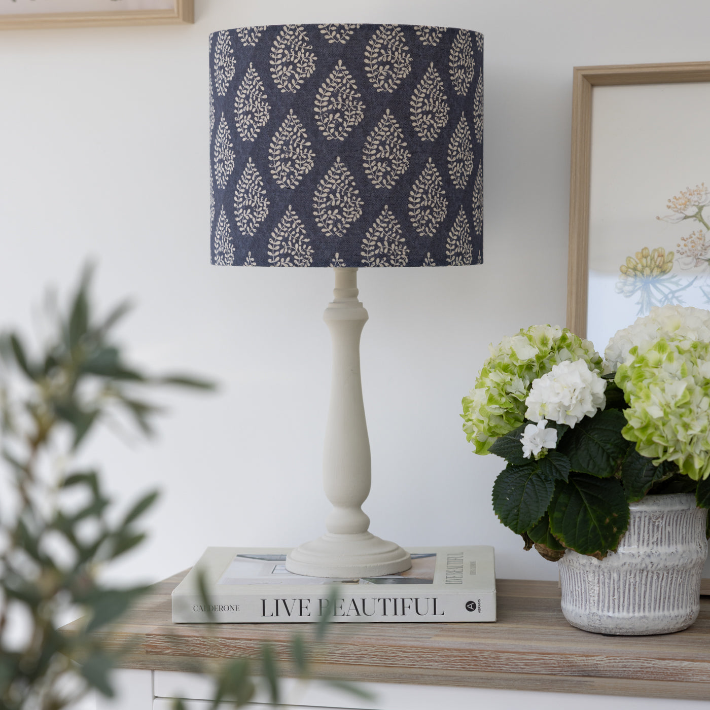 Bagru Navy Drum Lampshade