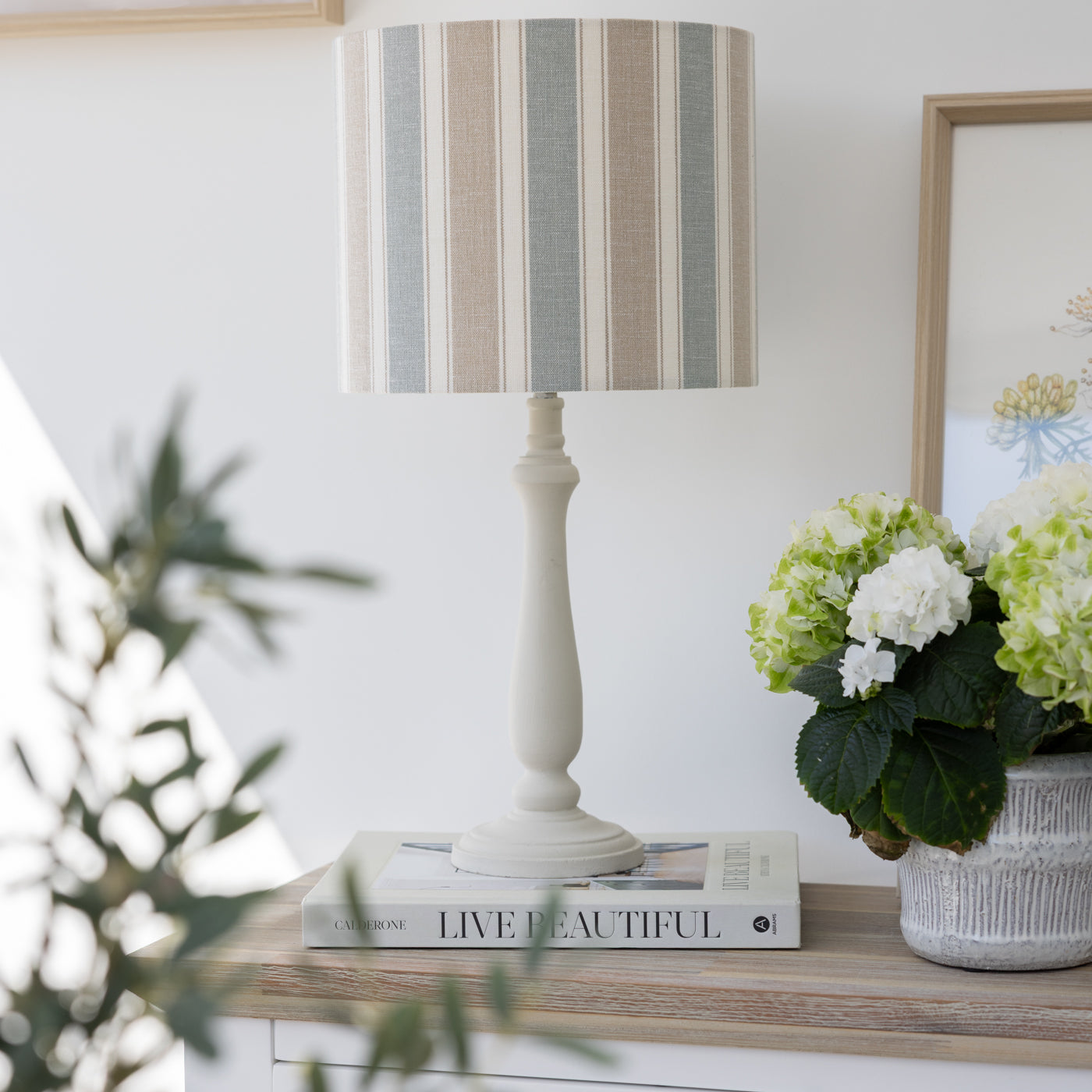 Augustine Seafoam Blue Stripe Drum Lampshade