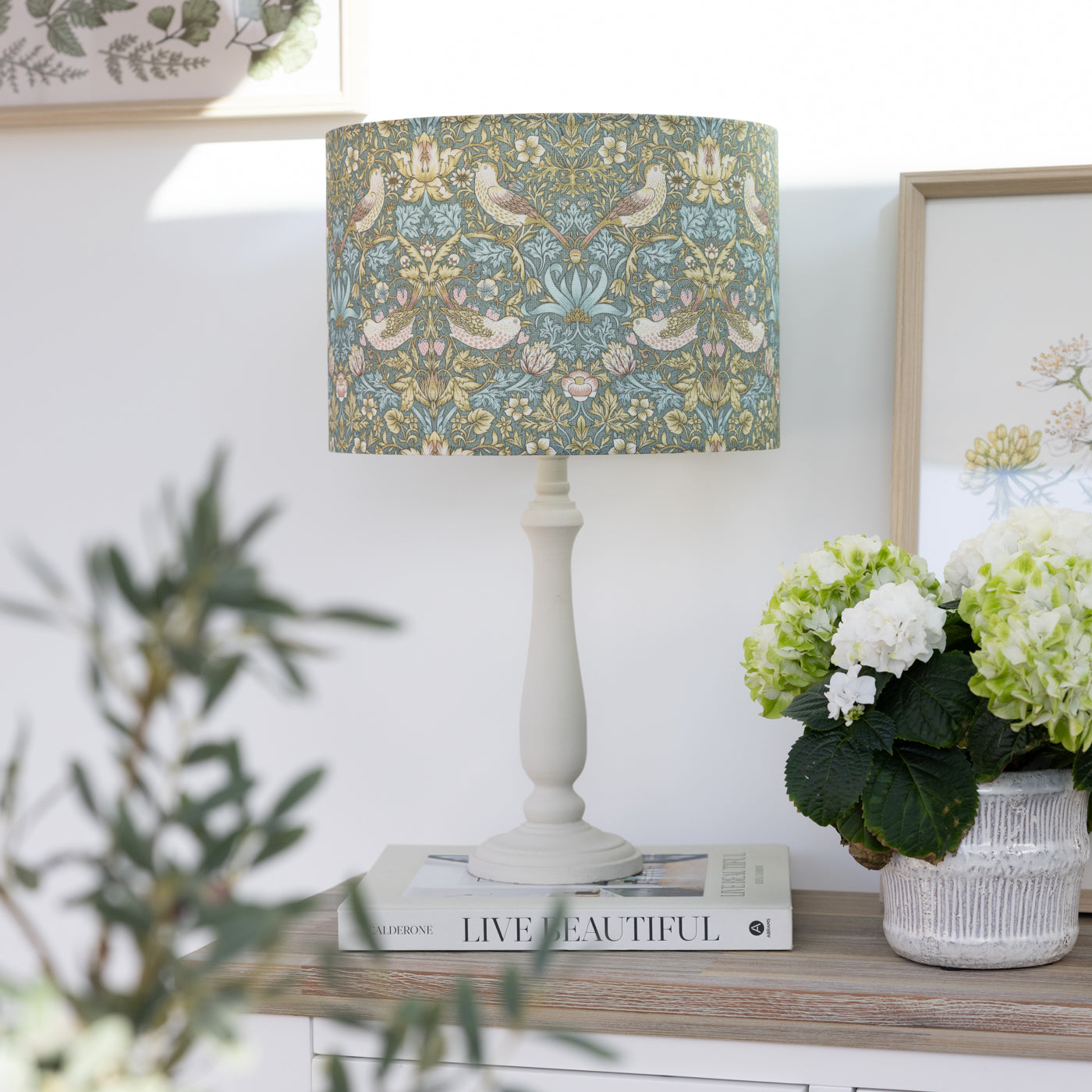 William Morris Strawberry Thief Teal Drum Lampshade