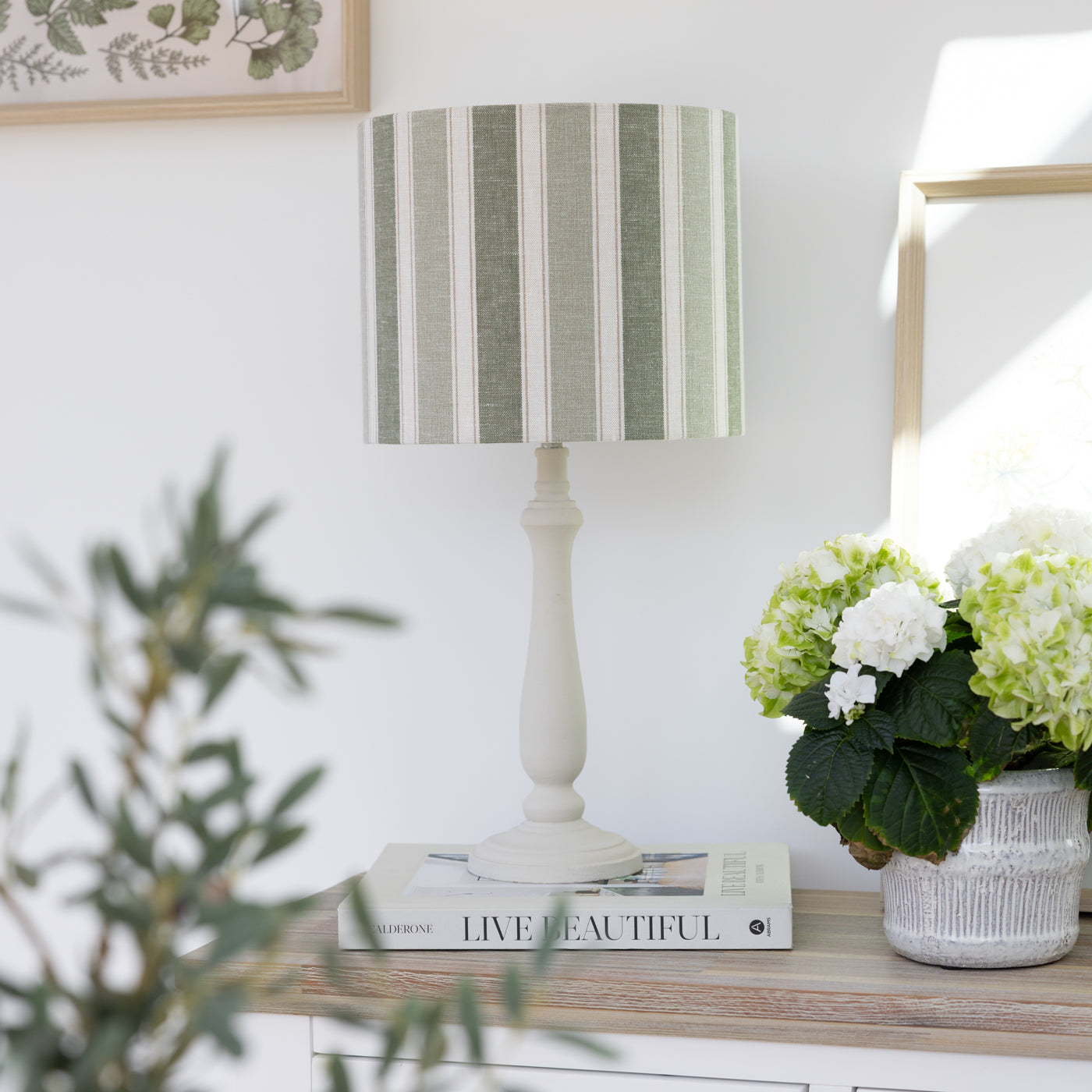 Augustine Sage Green Stripe Drum Lampshade