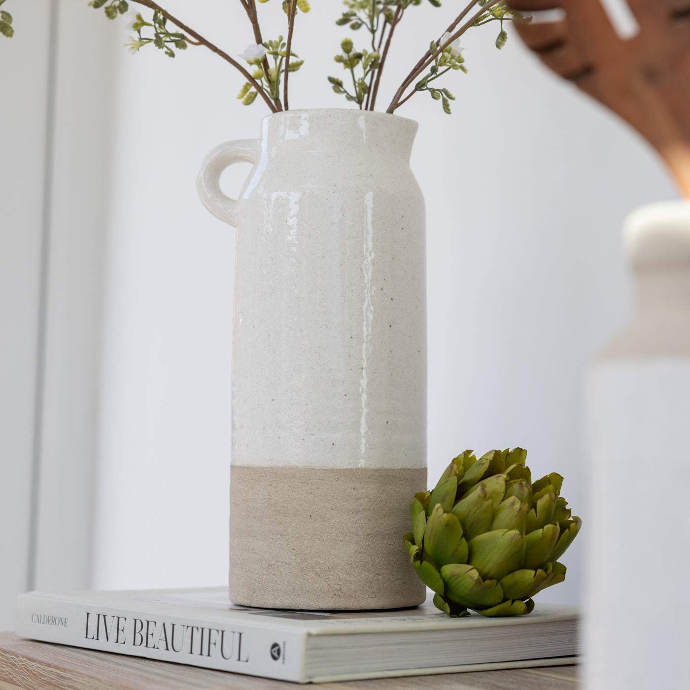 Neutral Cream Beige Two Tone Jug Vase