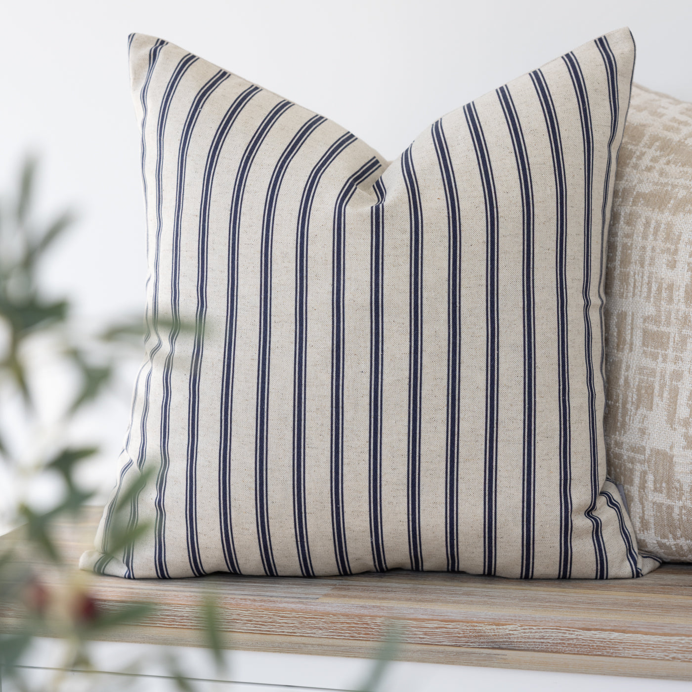 Kashmira Navy Blue Stripe Square Cushion