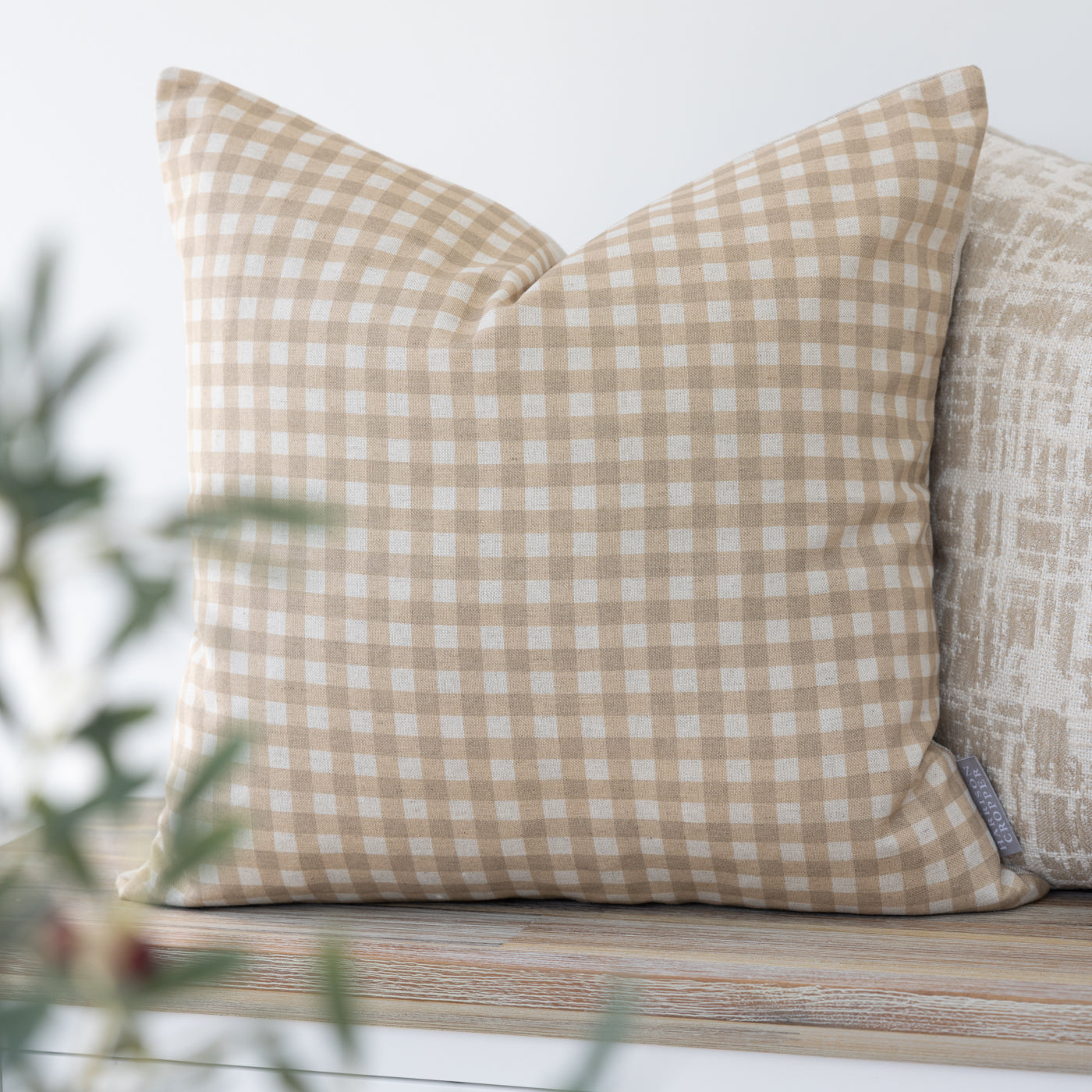 Hillcrest Sand Beige Gingham Cushion
