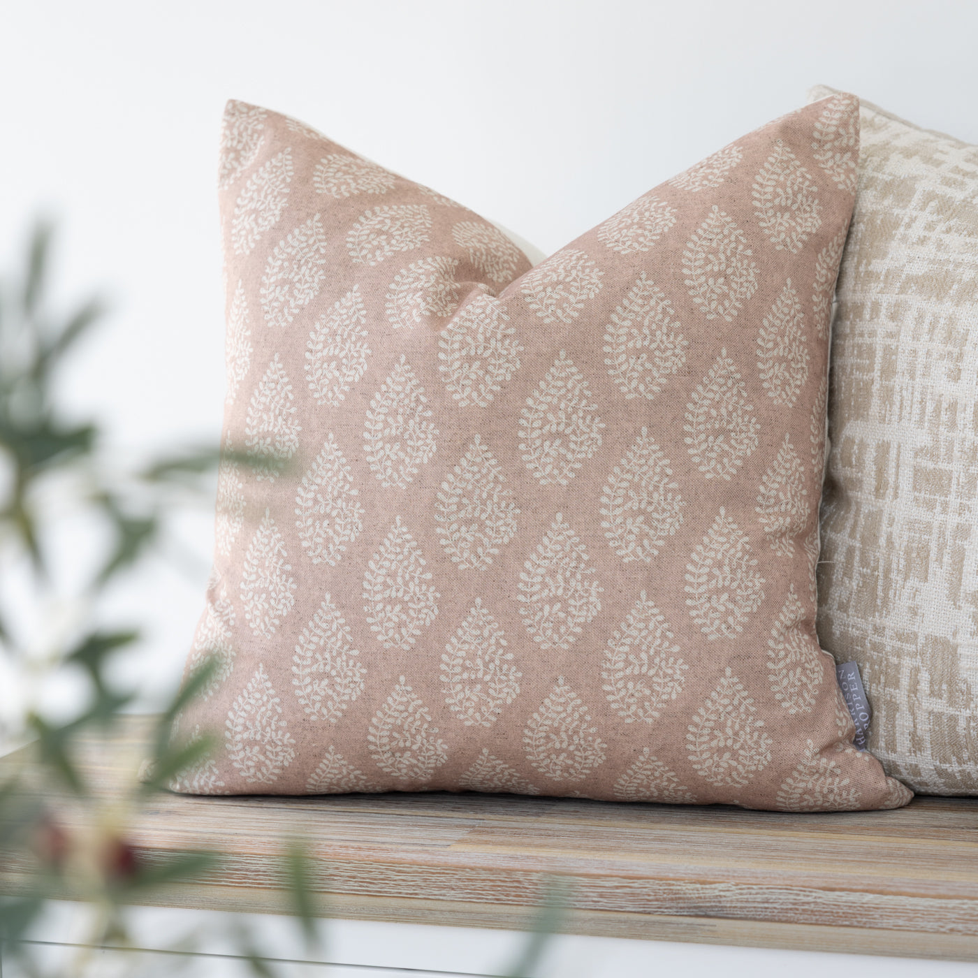 Bagru Blush Pink Square Cushion