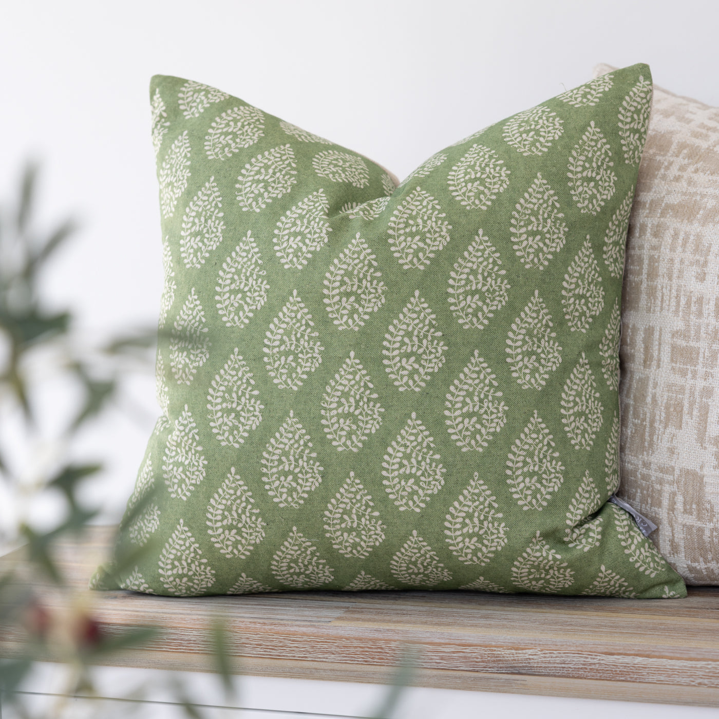Bagru Green Square Cushion