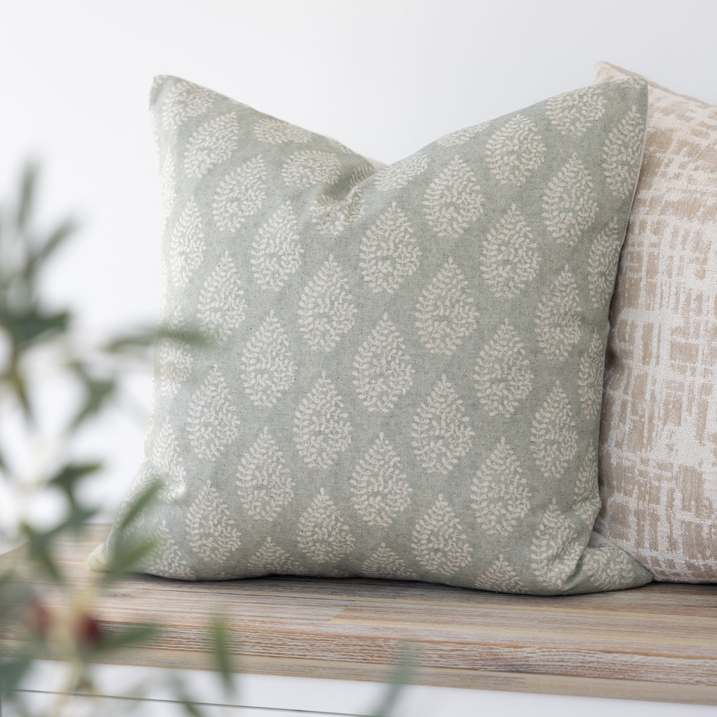 Bagru Duck Egg Green Square Cushion