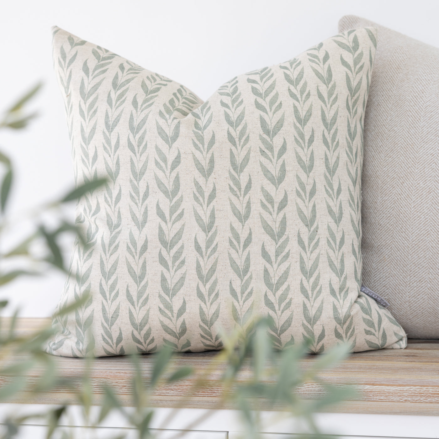 Anohki Duckegg Leaf Print Cushion