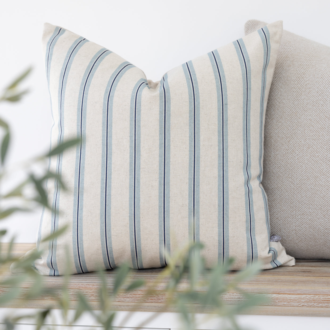 Winterfell Sky Blue Ticking Stripe Cushion