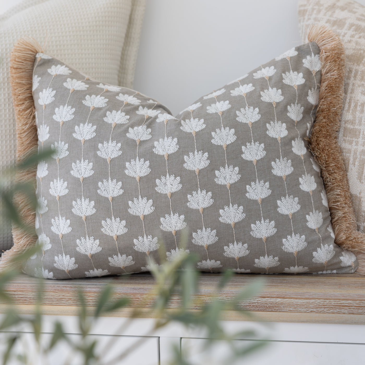 Lodore Pebble Embroidered Floral Cushion Cover