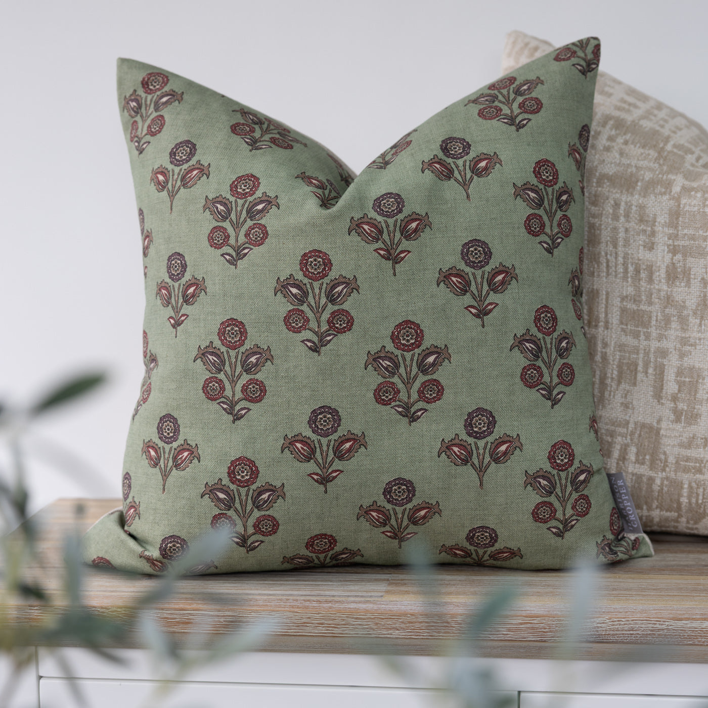 Sage Bramble Floral Cushion