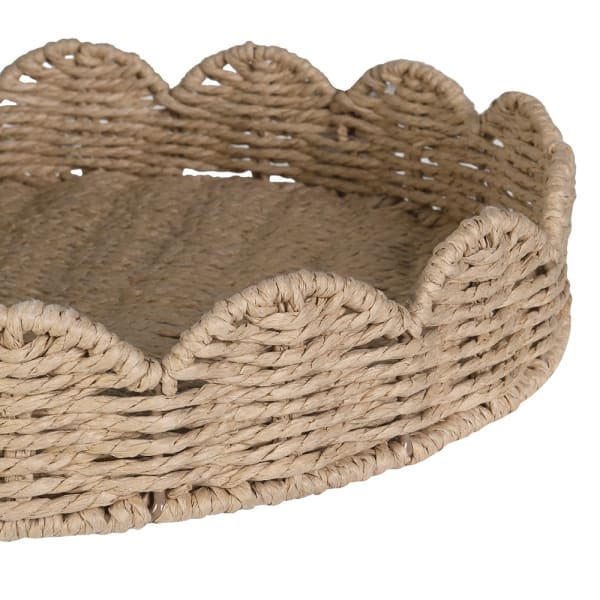 Set of Two Natural Scalloped Woven Trays