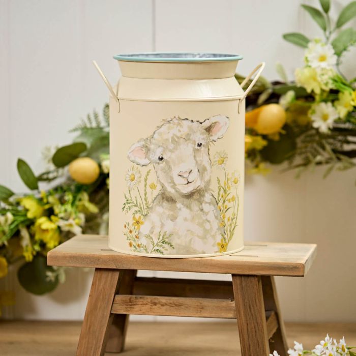 Sheep Floral Metal Milk Can