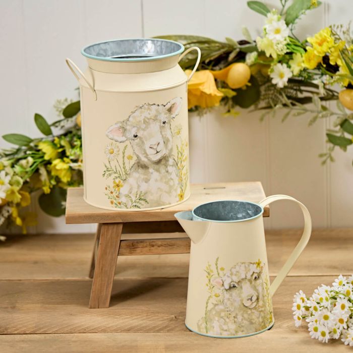Sheep Floral Metal Milk Can