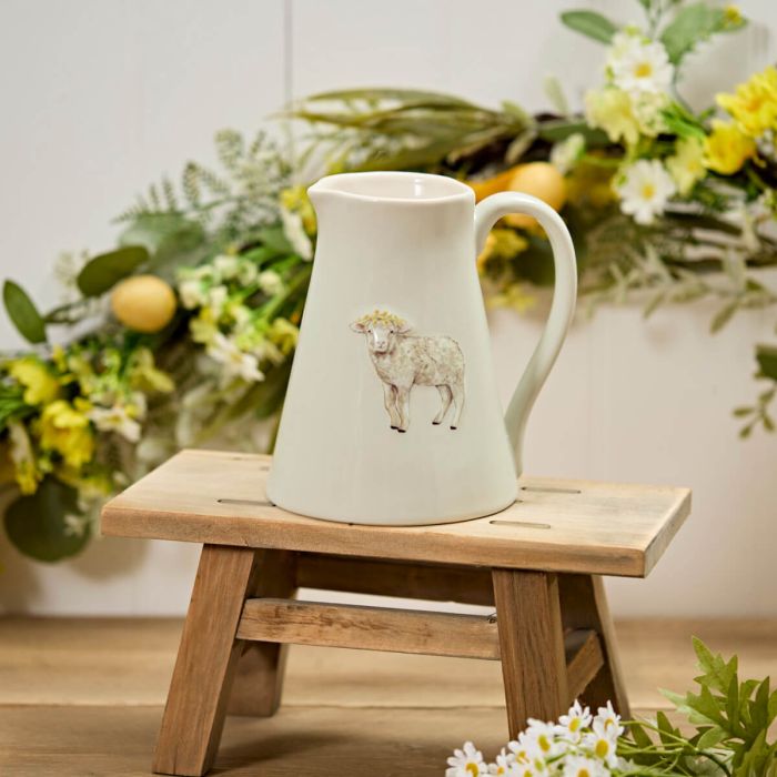 Sheep With Flower Crown Embossed Stoneware Large Jug