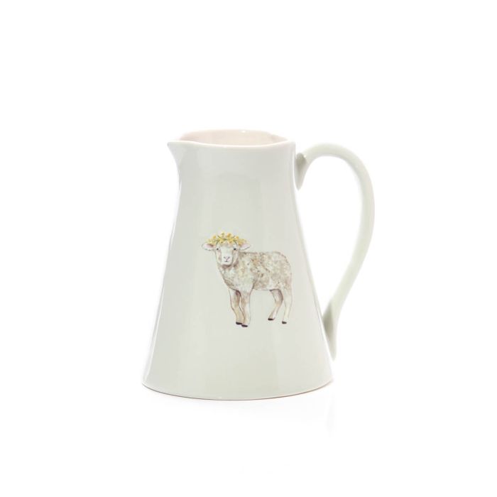 Sheep With Flower Crown Embossed Stoneware Large Jug