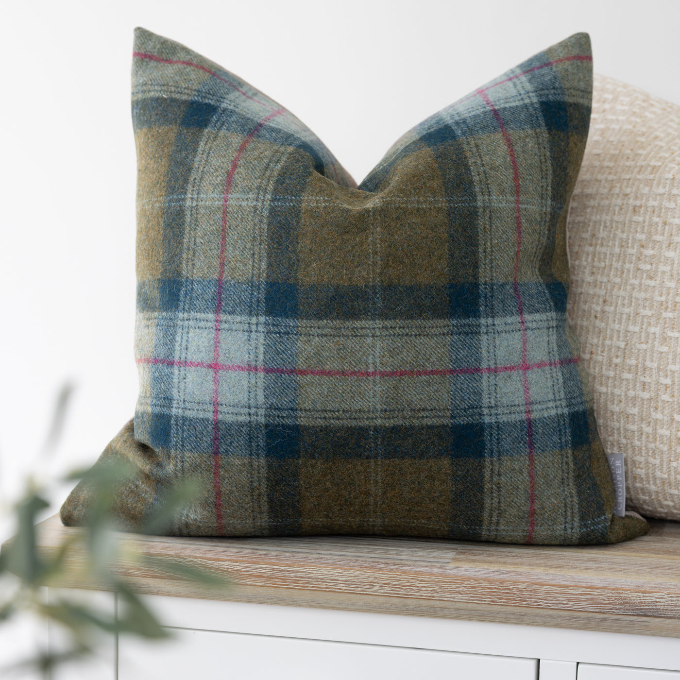 Skye Olivine Wool Tartan Cushion Cover