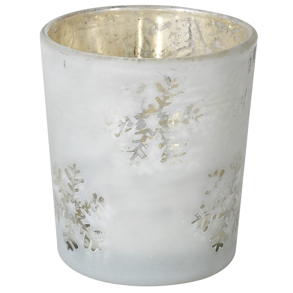 White Glass Snowflake Candle Holder