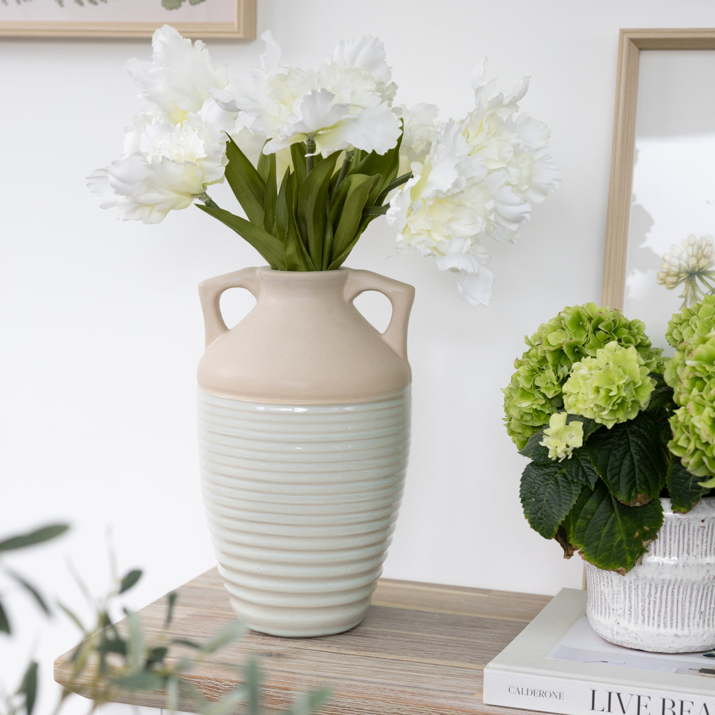 Two Tone Ribbed Ceramic Vase