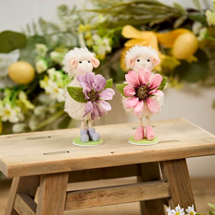 Standing Sheep with Faux Flowers