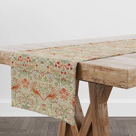 William Morris Strawberry Thief Fabric Table Runner (Linen)