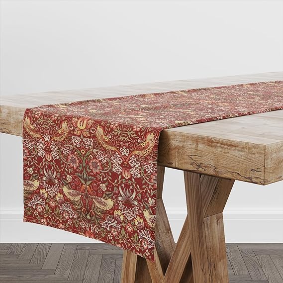 William Morris Strawberry Thief Fabric Table Runner (Crimson)
